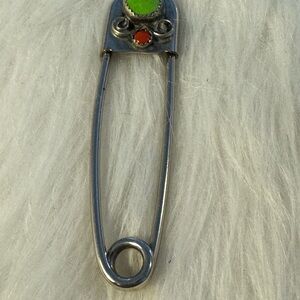 Giant Safety Pin Green Turquoise Coral Native American.  Tote P4